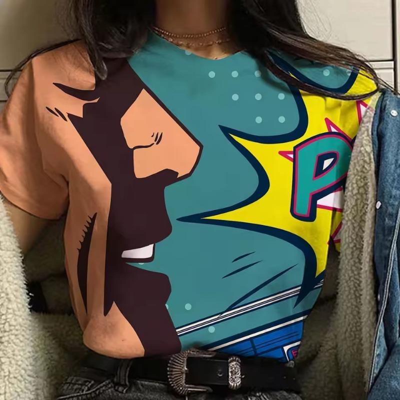 

Повседневная удобная женская футболка с технологией 3D-печати, модная летняя дышащая свободная футболка с круглым вырезом и короткими рукавами 6XL