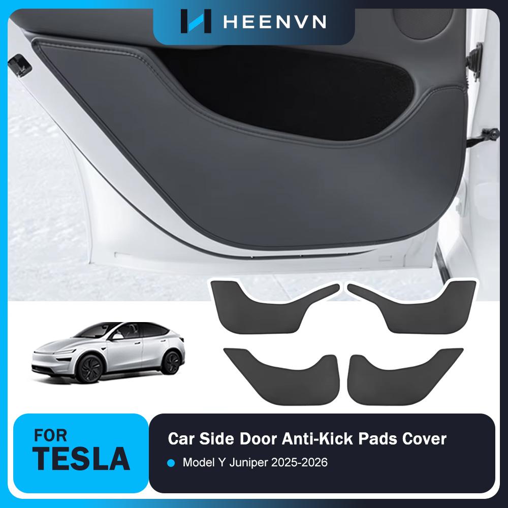 Heenvn Car Door Anti-Kick Pads For Tesla Model Y Juniper 2025 2026 PU Leather Side Door Panel Protector Cover Car Interior