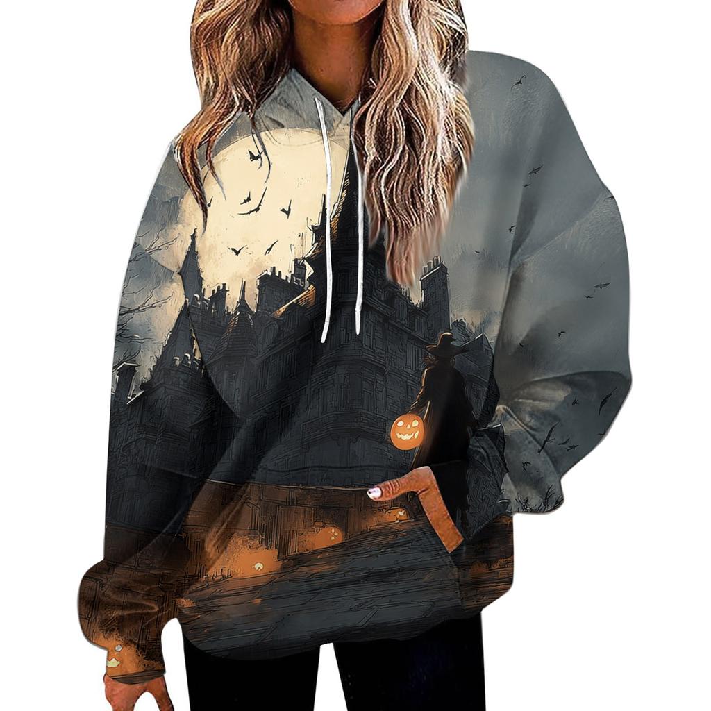 Dámská módní mikina s potiskem, ležérní mikina s kapucí a kapsami