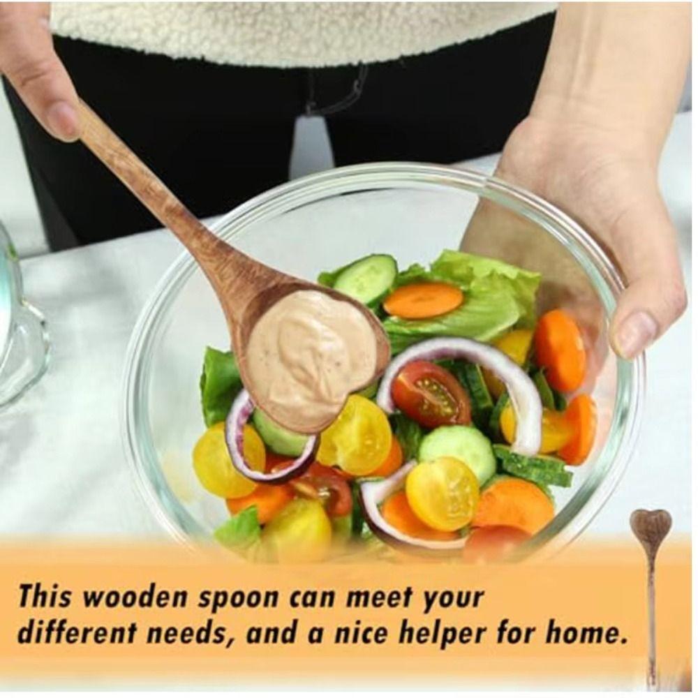 Portable Premium Love Wooden Spoon Long Handle Wooden Heart Spoons Ergonomic Design Simple Rice Spoon For Tea Honey Desserts