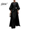 Damen Outfit Satin Fledermausärmel Maxikleid, Strassstein Akzent Rundhalsausschnitt Langer Faltenrock Damen Abendparty A-Linie Formell Hochzeitsgast