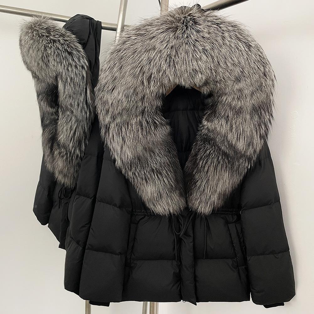Popular fox fur collar medium and long down jacket winter new waist thin high-end fur coat women