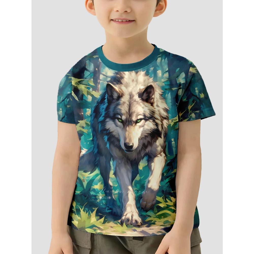 Children's Clothing Round Neck Girl Boys Tshirt Short Sleeve Cool 3D Wolf Print Kids Summer Stylish Streetwear