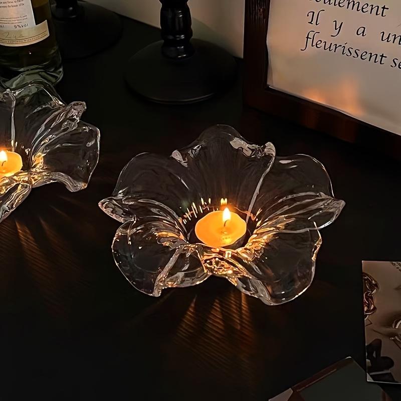 Elegant Glass Flower shaped Candle Holder Tabletop Decor Handmade Floral Decor Elegant Glass Candle Holder Decor Holiday Gift