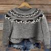 Women's Round Neck Long Sleeve Fair Isle Knit Sweater Regular Fit Casual Pullover Top
