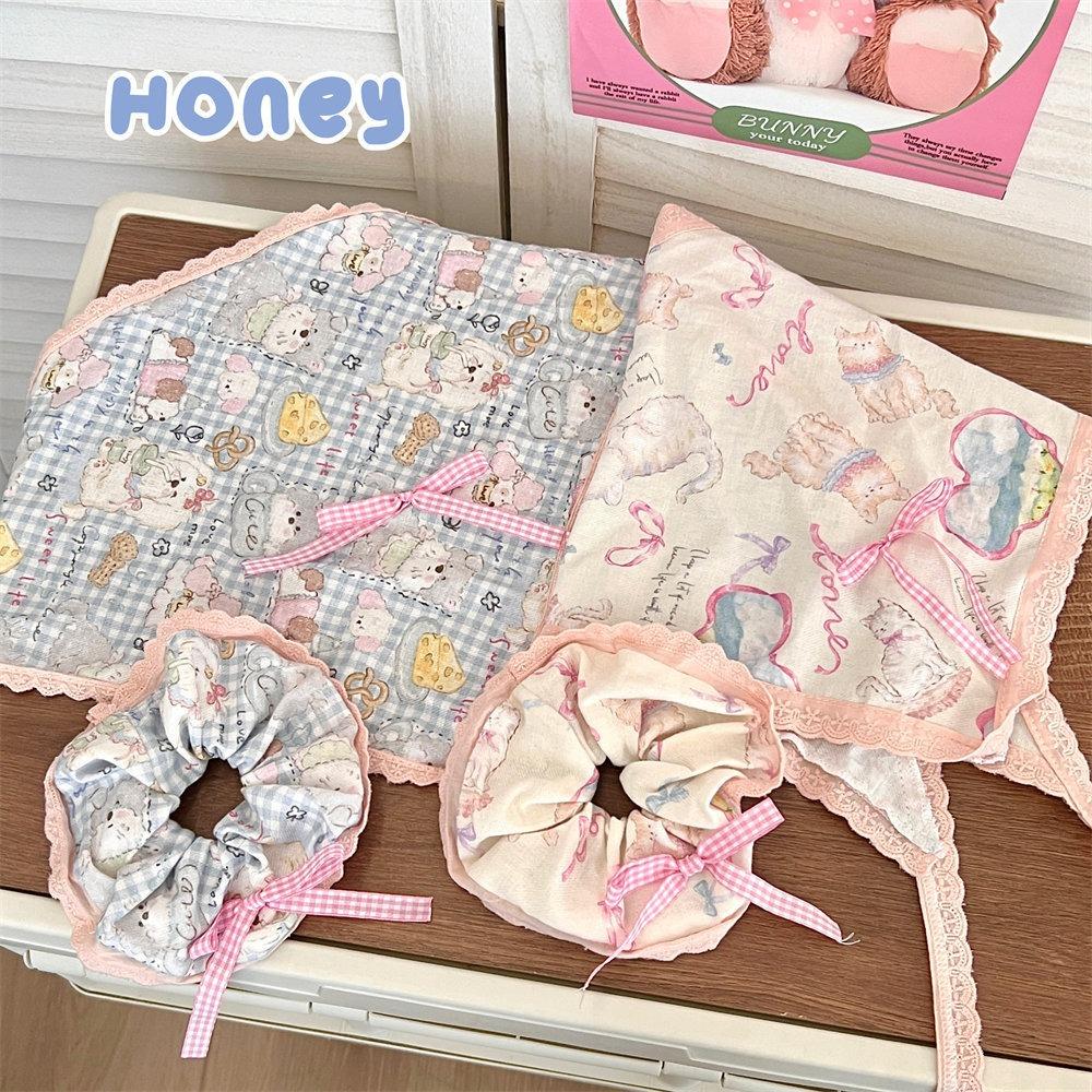 

Turban Plaid Hair Scarf Countryside Style Large Intestine Hair Loop Cute Triangle Bandana Travel StyleB