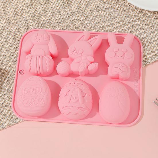4Pcs Easter Chocolate Mold Bunny Shape Cake Mold Baking Non-Stick Silicone 6 Grids Chocolates Candies Cupcakes