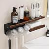 Punch-Free Black Walnut Bathroom Organizer with Toothbrush Cups