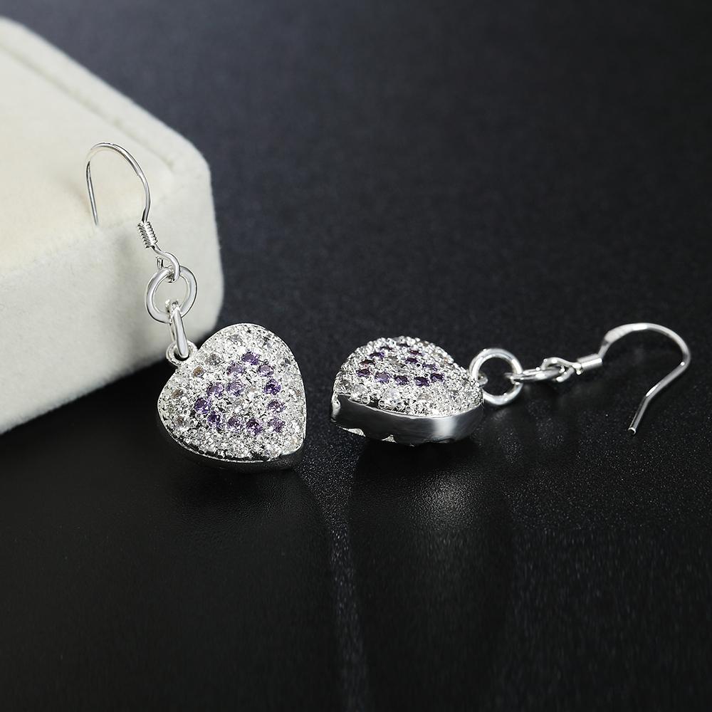925 Sterling Silver Heart-shaped Purple AAA Zircon Piercing Earrings, Fashionable Wedding Jewelry