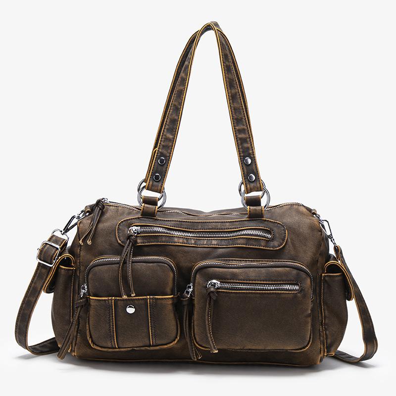 Commuter large-capacity messenger bag, high-end zipper handbag bag, fashionable one-shoulder washed women's tote bag.