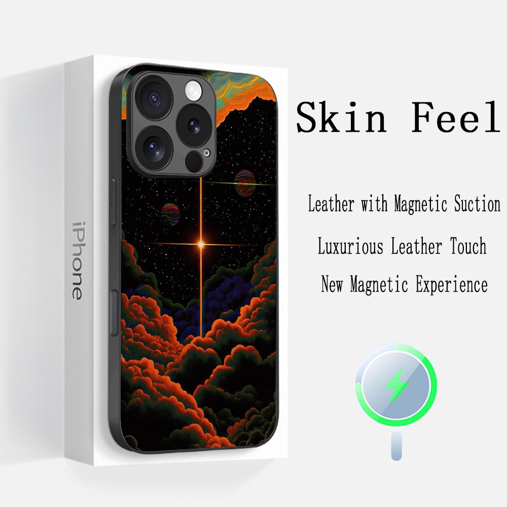 Sun Vintage Art Fashion Design Phone Case For iPhone 17 16 15 14 13 12 Plus Pro Max High-end Luxury Magsafe Sheepskin