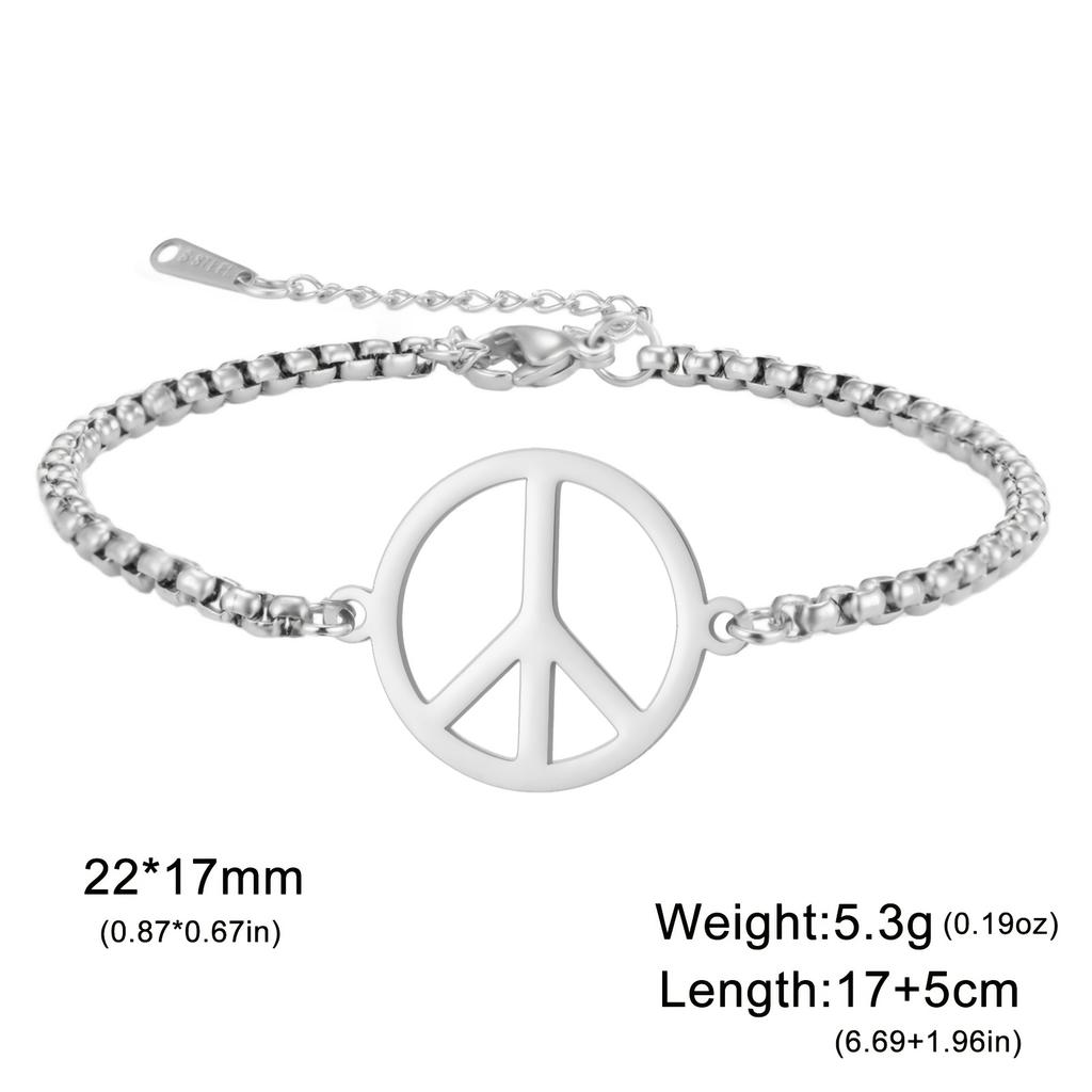 1pc Unisex 2024 Stainless Steel Peace Sign Bracelet Men's Fashion Jewelry Couple Gift Wholesale Gothic Punk Peace Symbol Chain