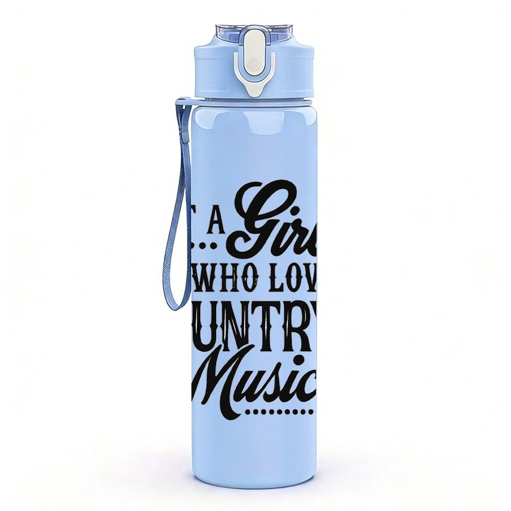 1PC Just A Girl Who Loves Country Music Guitar Print 750ml Color Plastic Sports Water Bottle Leakproof Flip Straw Lid Suitable for Sports Office Use