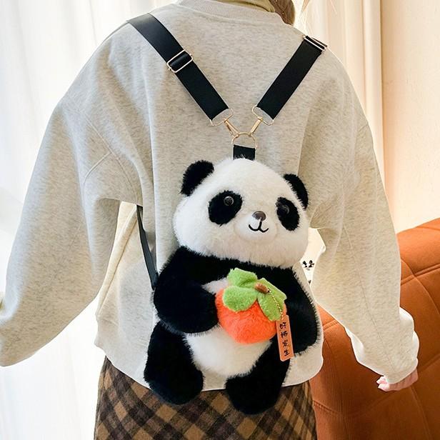 Kawaii Panda Plush Backpack Cute Animal Plushie Bag Women Crossbody Fur Soft Shoulder Bag For Travel Party Female Birthday Gift