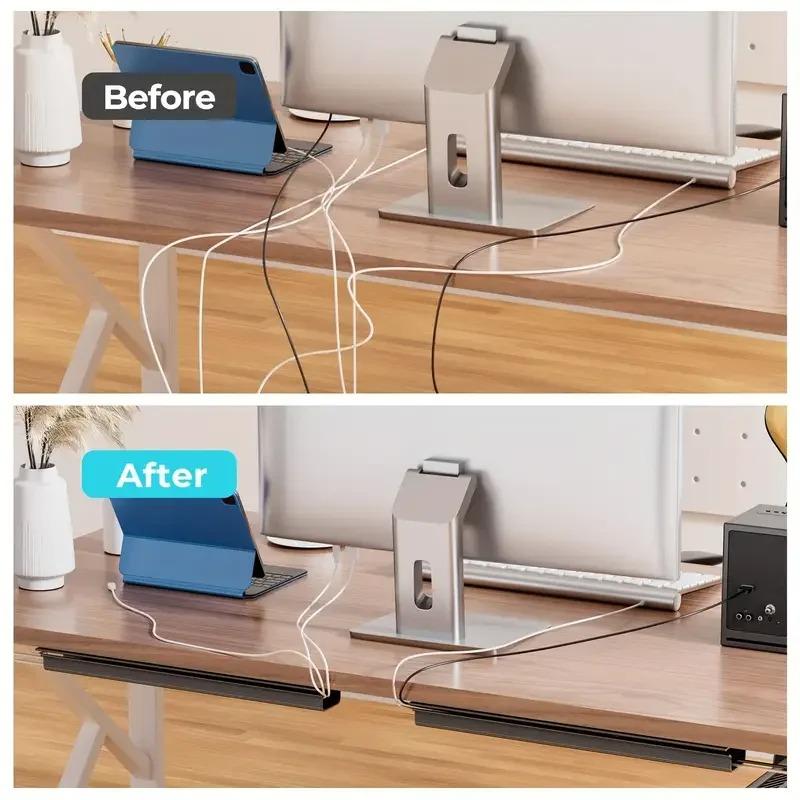 1pc 40cm/15.75in Cable Management Under Desk Channel Cable Raceway Cord Hider Desk Cable Tray No Drilling Cable Storage