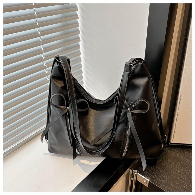 Fashion Bow Design Women's Shoulder Hobos Bags Casual Soft Pu Ladies Backpack Handbags Simple Solid Color Girls Underarm Tote