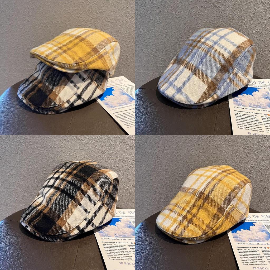 Color Clashing Grid Classic Wool Felt Newsboy Hat Color Blocking Fall Use Winter