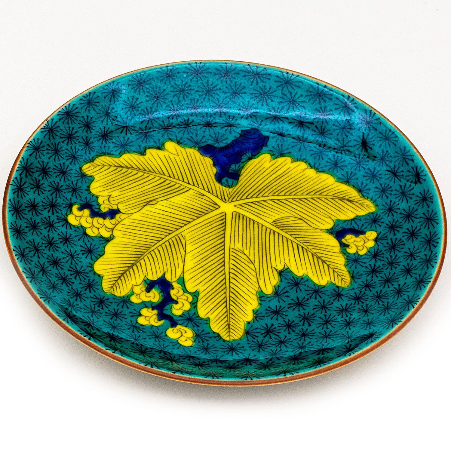 

Waza no Kura: Stylish Kutani Ware Plate with Blue Tree and Leaf Design, Brand Name Japanese Tableware, Made in Japan, Birthday Gift