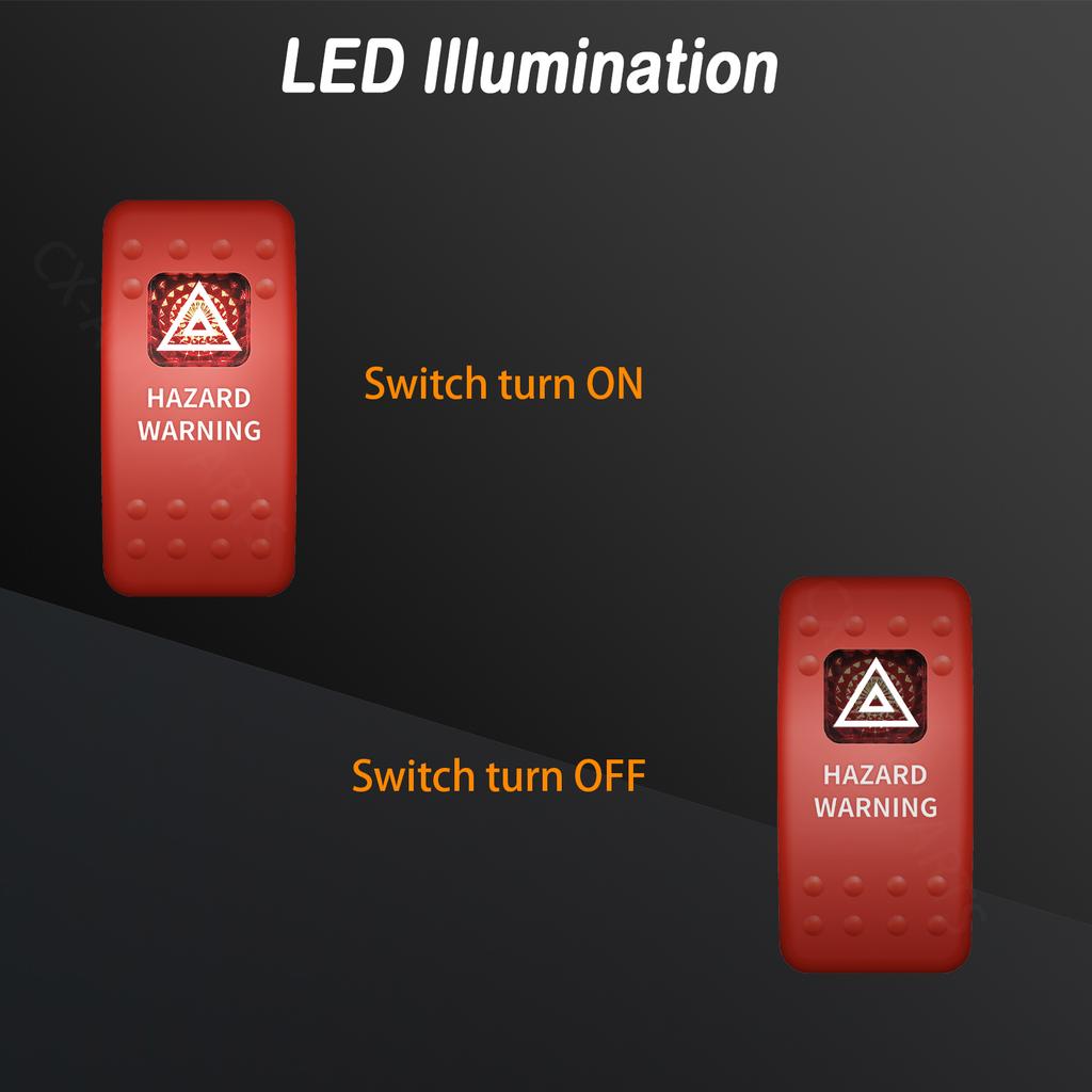 12V 24V Hazard Warning Rocker Switch Red Light Lamp Emergency Stop Toggle Switch for Car Truck RV Camper Boat Marine Waterproof
