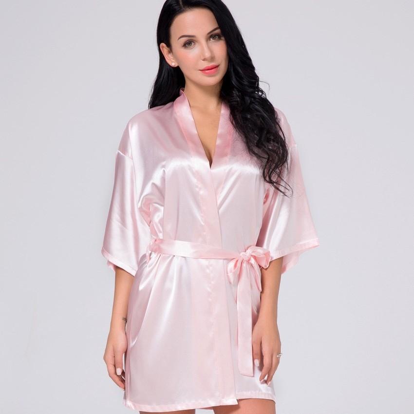 New Women's Ice Silk Nightgown Summer Sexy Silk-Like Kimono Robe Homewear Nightwear