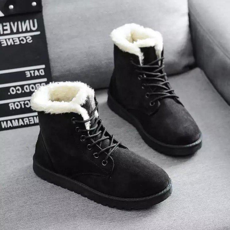 2025 Autumn-Winter Women's Lace-Up Flat Heel Short Snow Boots - Trendy Korean Style, Warm Cotton, Ideal for Students
