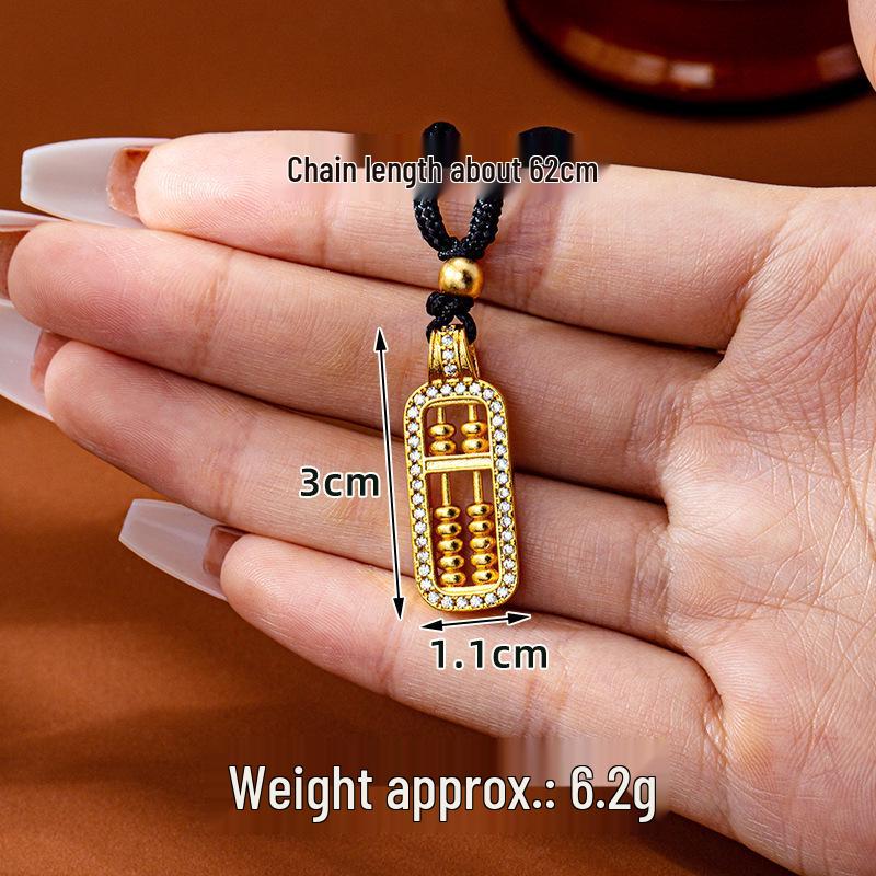 Elegant Vietnamese Sand Gold Abacus Necklace: Simple, Inlaid Diamond Pendant with Long-Lasting Color