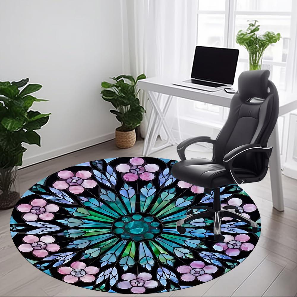 1pc Stained Glass Mandala Chair Carpet for Office Non-Slip, Machine Washable Rug for Office, Room - Holiday Decor, Machine Made Yy251016167