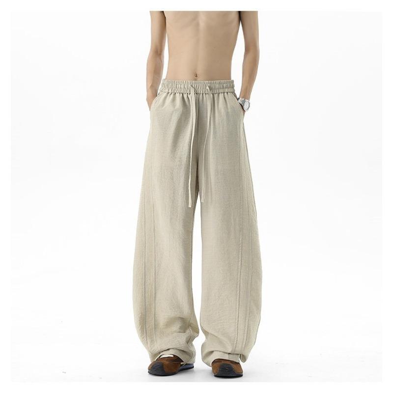 Men S Linen Like Wide Leg Casual Trousers Loose Breathable Lightweight Summer Pants
