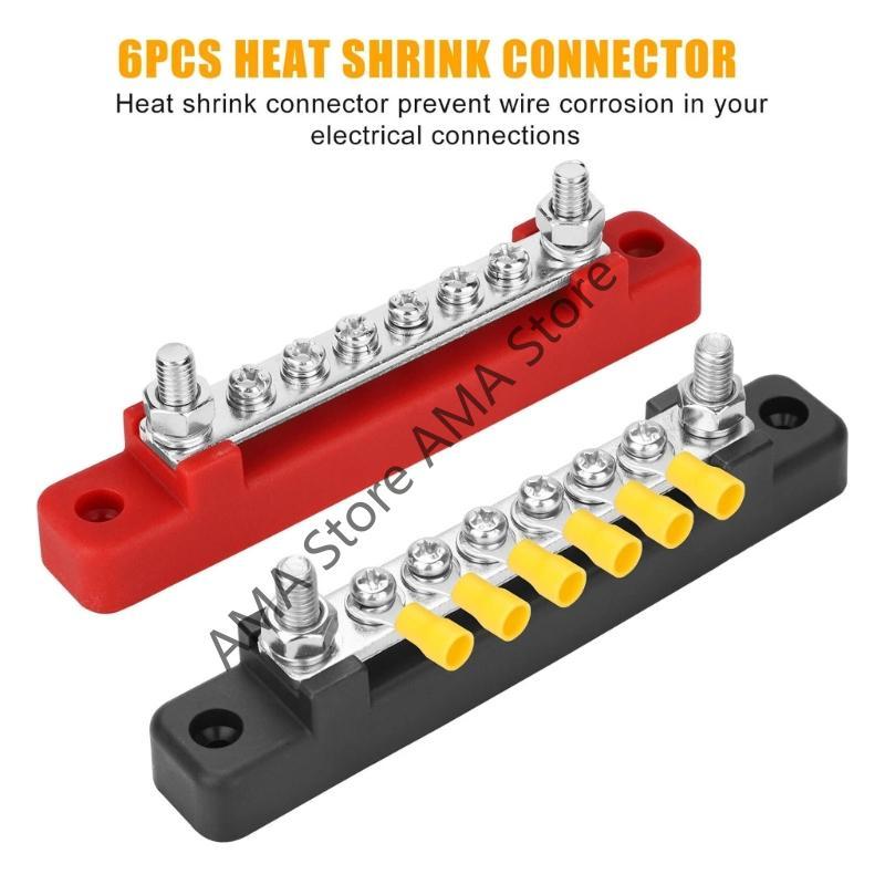 2pcs 6 Way Bus Bar Terminal Block 150A Power Distribution Terminal Block with Cover For Motorhome Boat Marine Battery Power