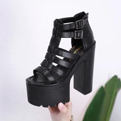 Moda 14CM Sandalias de Mujer Tacones Altos Moda de Verano Correa con Hebilla en el Tobillo Sandalias Gladiador Femeninas Zapatos de Plataforma Tacones de Bloque