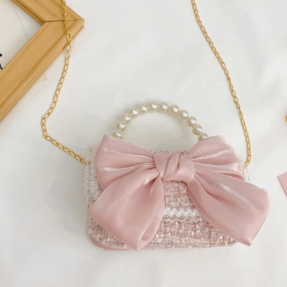 Fashion Synthetic Leather Princess Bag Pearl Decorated Handheld Pearl Handbag Children's Fashion Bag Girl