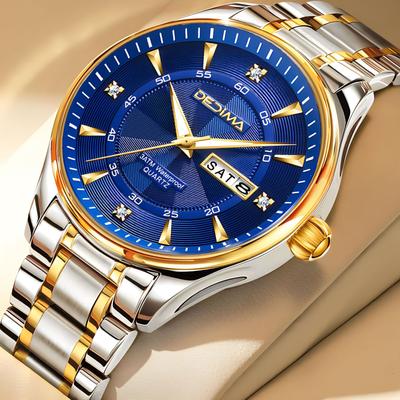 Luxus-Business-Mann-Armbanduhr, wasserdicht, leuchtend, Datum, Woche, Herrenuhr für Männer, Quarzuhr, Edelstahl, Herrenuhren