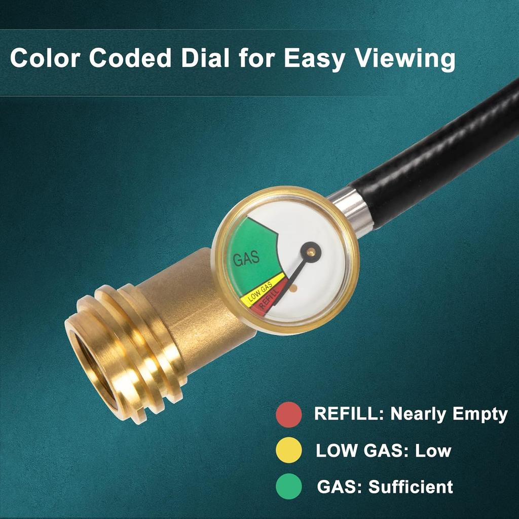 GASPRO 12 FT Propane Extension Hose with Gauge for 100lb Propane Tank, Also for RV, Gas Grill, Heater and Other Propane Appliances, QCC-1 to Standard