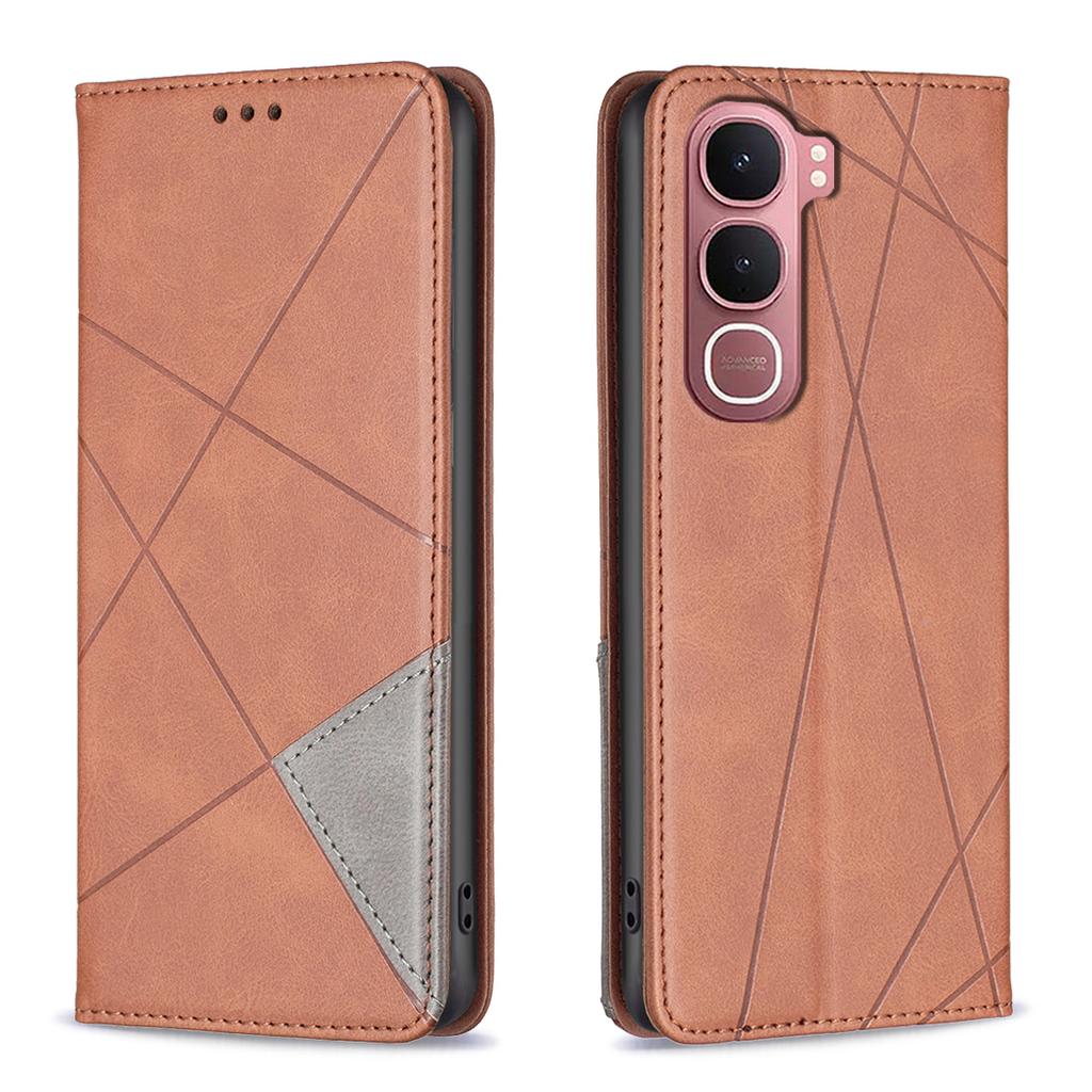 For vivo Y31 5G Case Card Slots Geometry Imprint Leather Phone Cover