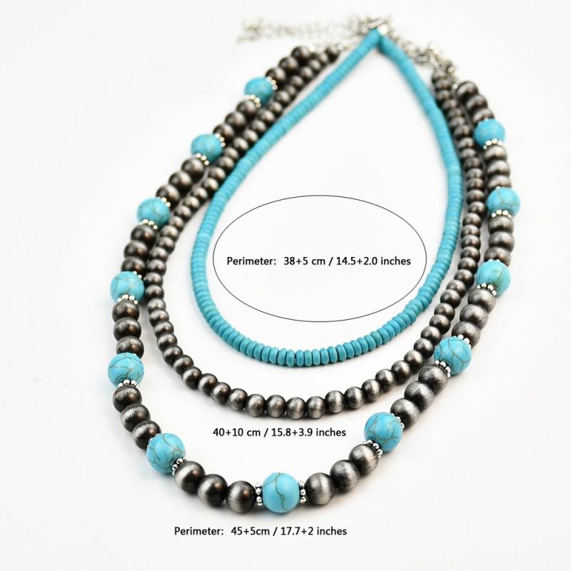 Handmade Turquoise Necklace Set Women Layered Geometric Choker With Sterling Beads Boho Style