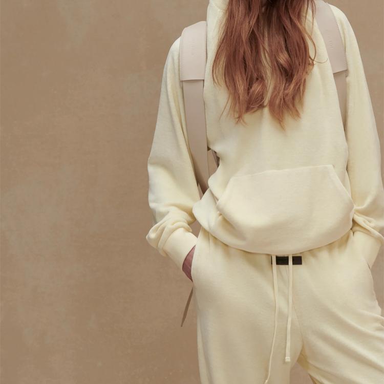 Fear of God Essentials FW22 Velour Hoodie Long Sleeve Fleece Women Tops Eggshell-White FOG-FW22-633