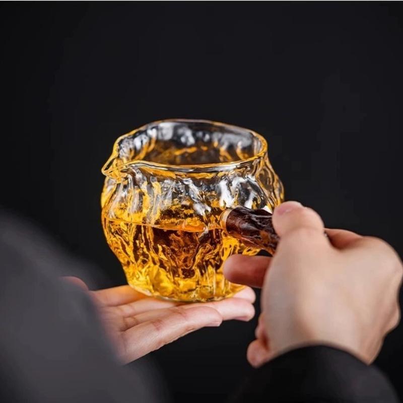Szklany dzbanek do serwowania herbaty, drewniany uchwyt, chiński dzbanek do herbaty Gongfu Chahai, szklany kubek do herbaty, dzbanek do mleka i kawy