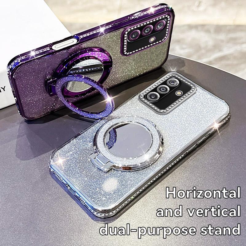 Diamond Glitter Magsafe Mirror Magnetic Holder Bracket Case For Huawei Pura 70 Pura70 Ultra P60 P50 Mate 70 60 50 40 Pro Cover
