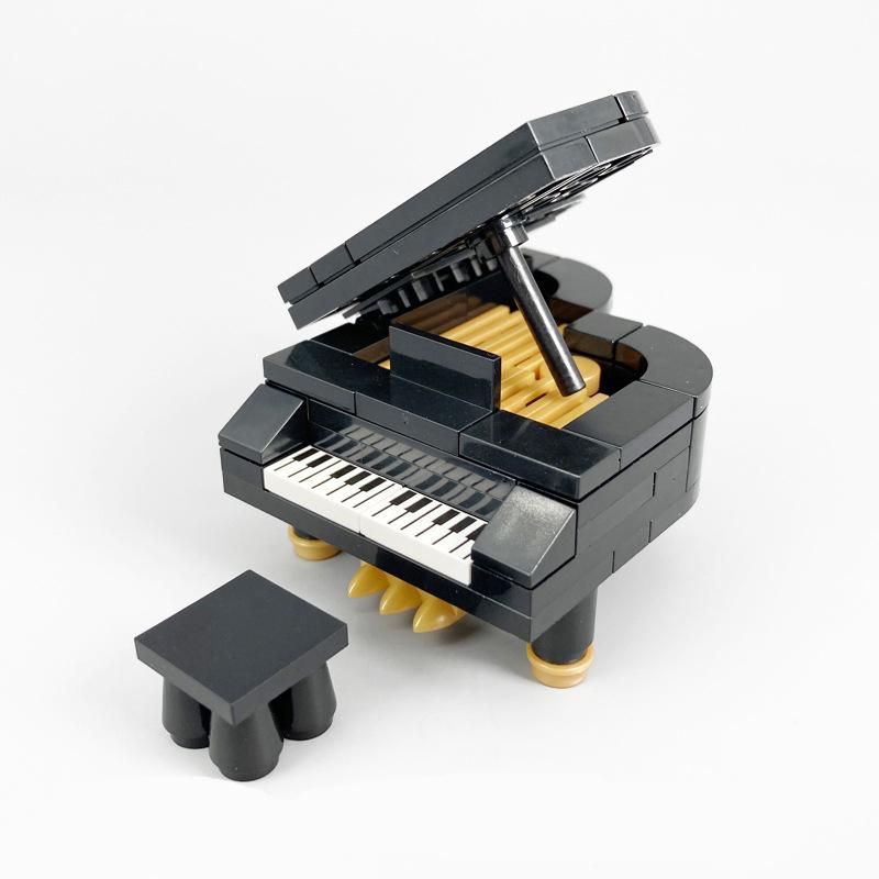 Music Mini Scene MOC Creative Assembly Building Blocks Upright Triangular Piano Set DIY Bricks Toys For Children Christmas Gifts