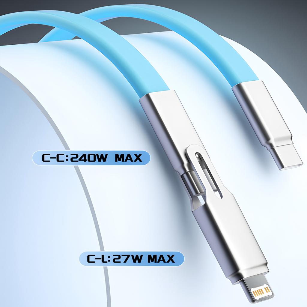 240W PD 4-in-1 Multi Charging Cable USB C Fast Data Sync Wire Compatible With All Smart Phones
