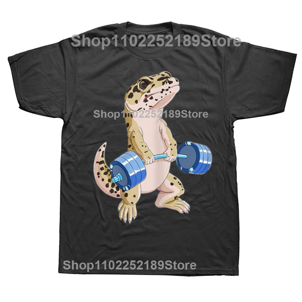 Funny Deadlift Weightlifting Reptile Gecko Graphic T-shirts Men Fashion Casual Oversized Tshirt 100% Cotton Loose T Shirt