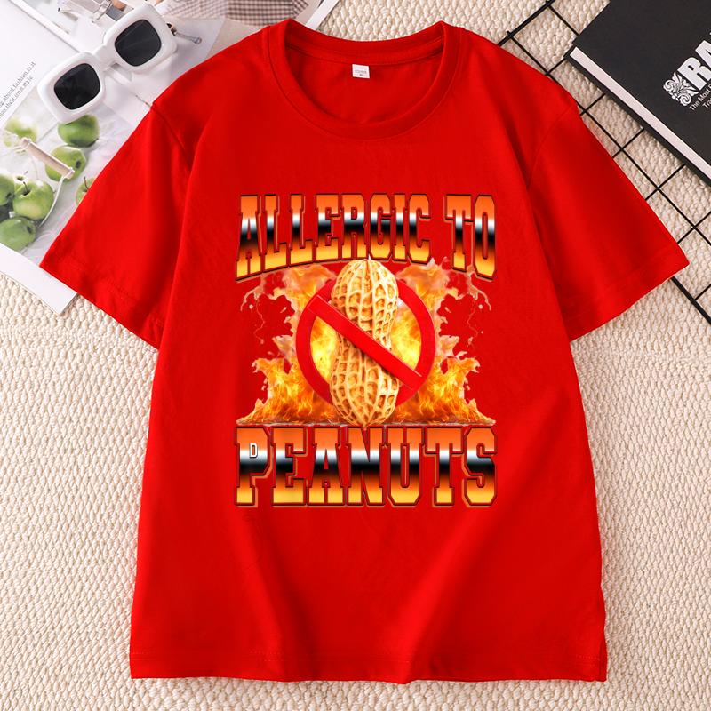 ALLERGIC TO PEANUTS Funny Graphic Tshirts O Neck Tshirts Unisex Cotton Short Sleeve Printed Tshirts Summer Clothing