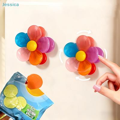 Colorful Magnetic Flower Refrigerator Magnets  Bag Clips - 2-In-1 Fridge Decor  Food Sealer Clips