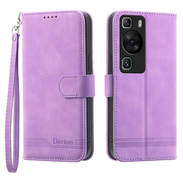 

DF-03 for Huawei P60 / P60 Pro Lines Imprinted Phone Cover PU Leather Wallet Stand Mobile Case