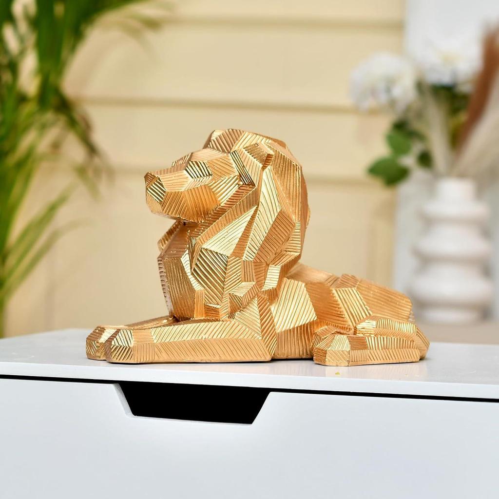 Majestic Geometric Lion Sculpture | A Bold Emblem of Strength & Success | Power-Packed Décor Statement – Pack of 1, Golden