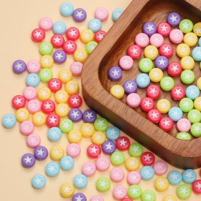 100pcs 7mm Flat Round Acrylic Star Pattern Lovely Fashion Loose Beads For Jewelry Handmade DIY Bracelet Necklace Handmade Beading Accessories