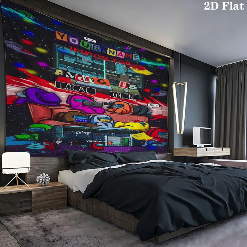 Among Us Custom Name Wall Tapestry Aesthetic Wall Hanging Printed Fabric Blanket Decorative Tapestries for Bedroom Living Room Home Decor