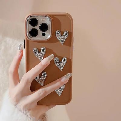 Funda de Teléfono de Lujo con Plating Arrugado Corazón de Amor Para iPhone 15 14 13 12 11 Pro Max X XS XR 8 7 Plus SE 2022 Cubierta de Silicona Bumper