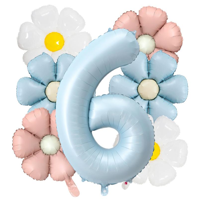 7pcs Matte Finish Daisy Balloon Number Wedding Decor Birthday Party Decoration Aluminum Foil Balloon Baby Shower Decorations