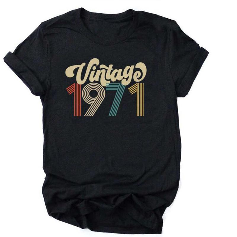 Camiseta De Aniversrio Vintage 1970 Feminina Top Grfico Preto Harajuku Festa De Aniversrio De Quarentena Streetwear Casual